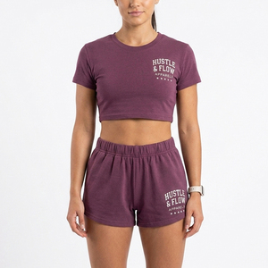Custom Logo Women <b>Crop</b> <b>Top</b> Shirt <b>and</b> <b>Shorts</b> Set Women Clothing Summer O-Neck T Shirt <b>Short</b> Pants Women Twin Set - Product Image 2