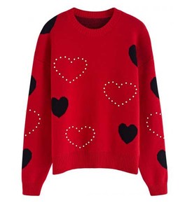 Pull en maille respirant pour femme, orné de perles et de motifs losanges, doux et fluide, idéal pour le printemps - Product Image 1