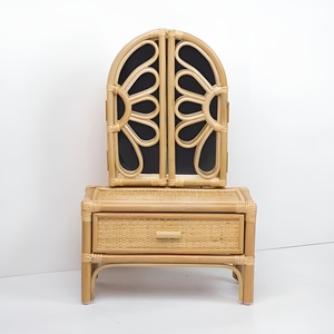 Best price pretend play furniture for toddler natural rattan vanity desk makeup <b>dressing</b> <b>table</b> - Product Image 4