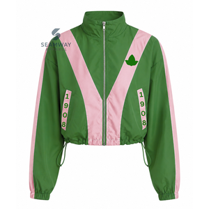 Alfa |   Kapa |   Conjunto Deportivo Alpha para Mujer, Chaqueta con Cierre y Pantalones Deportivos de Pierna Ancha en Bloques de Color Verde y Rosa - Product Image 2