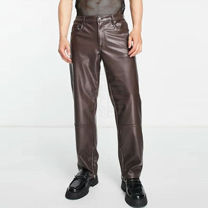 High Quality Straight Lightweight Casual <b>Men's</b> Genuine <b>Leather</b> <b>Pants</b> Waterproof Eco-Friendly Breathable Solid Color Streetwear - Product Image 3