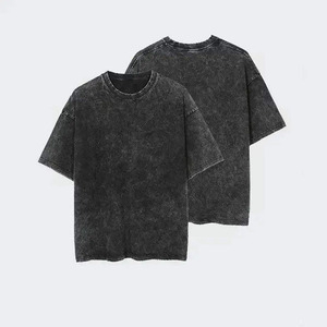 Camiseta de algodón negra lavada de corte oversize para hombre, manga corta, cuello redondo, estilo urbano, color liso, camiseta oversize para hombre - Product Image 1
