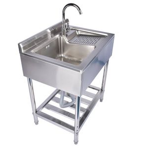 Lavello da Cucina Rustico in Acciaio Inossidabile da 28,3 Pollici con Lavello Sinistro e Scarico Destro, Rubinetto e Lavatoio Autoportanti in Argento, Finitura Argento - Product Image 1
