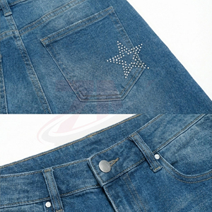 Ropa Urbana de Lujo, Fabricante de Ropa Personalizada OEM ODM, Shorts de Mezclilla Lavada con Pedrería para Hombre, Ropa de Moda - Product Image 4