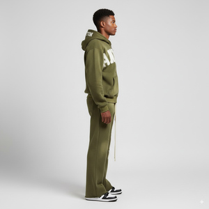 Ensemble de survêtement vintage en coton 100% avec broderie personnalisée, effet délavé et décoloré par le soleil, pour homme, deux pièces, imprimé, grammage lourd - Product Image 5