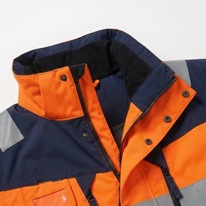 Orange/Navy Safety Jacket <b>Waterproof</b> Breathable <b>Work</b> Parka with Reflective Tape, Chest Zips & Storm Flap OEM / Private Label - Product Image 3