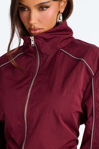 Ensemble coupe-vent léger pour femmes, couleur bordeaux, sweat à capuche et short, vêtements de sport décontractés, survêtement assorti 2 pièces, taille élastique - Product Image 3