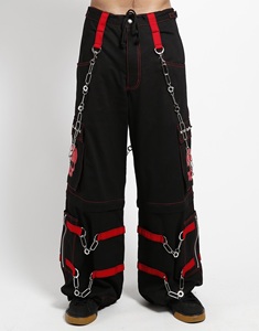Pantalon cargo punk gothique personnalisé TASHU INTERNATIONAL pour hommes et femmes, imprimé crâne noir et rouge, coupe large, avec chaînes et sangles - Product Image 5