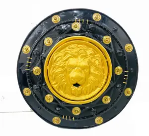 Medieval Lion Face Round Shield Battle Warrior Black & Yellow Steel Knight's Shield Costume Cosplay Home Wall Decor