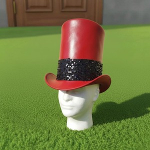 High Quality custom handmade Red Leather Ringmaster <b>Top</b> Hat Steampunk Circus Cosplay Statement Headwear - Product Image 1