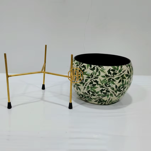 Pot de fleurs en métal à motif terrazzo, support trépied doré, motif mosaïque coloré, pot de fleurs d'intérieur, décoration de table, vente en gros B2B - Product Image 4