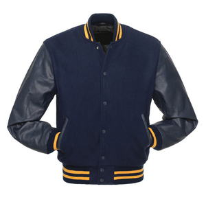 Unisex Varsity Jackets Genuine Leather Sleeves Wool Stand Winter Bomber Jacket Front for <b>Men</b> Inspired College University - Product Image 1