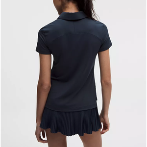 Camisa de Punto de Color Azul Marino para Mujer, con Spandex/Nylon, Falda Plisada, Manga Corta, Estilo Casual, Transpirable, de Secado Rápido, 220g - Product Image 2