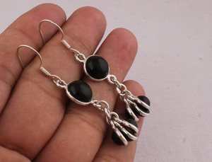 Vente en gros de boucles d'oreilles pendantes en argent sterling 925 avec onyx noir, pierres précieuses naturelles, boucles d'oreilles pendantes pour femmes, bijoux faits à la main, cadeau - Product Image 4