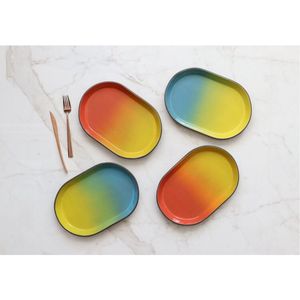 Juego de Bandejas de Servir Modernas de Metal, Bandeja Ovalada Decorativa con Esmalte Colorido Degradado para Aperitivos, para el Hogar, Hotel, Restaurante, Vajilla - Product Image 1