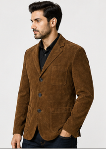 Blazer Formal Casual para Hombre, 100% Poliéster, Estilo Velour, Cuello en V, Resistente al Viento, Cierre de Dos Botones, Premium - Product Image 2