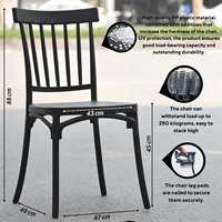 Chaise empilable robuste en plastique PP et métal, dossier à lattes, imperméable, durable, moderne, écologique, pour restaurant, café, hôtel, extérieur
