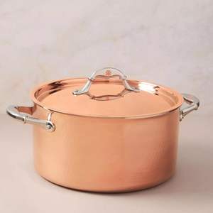 Casserole en cuivre pur faite à la main avec couvercle et poignées en laiton, casserole traditionnelle en cuivre pour la cuisine et le service - Product Image 3