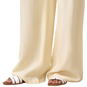 Pantalon de détente droit taille mi-haute en crêpe pour femme, avec cordon élastique, décontracté, respirant, séchage rapide, 100 % coton, poches latérales, taille XL, usage quotidien - Product Image 6