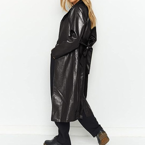 Breathable Waterproof Custom Wholesale Plus Size Winter Quilted Trench Coat for Women Long Genuine Leather Long Coat - Product Image 3