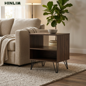 Mesa Auxiliar SAMOS de Lujo con Acabado en Nogal Escandinavo y Patas de Metal para Dormitorio o Mesita de Noche - Product Image 1