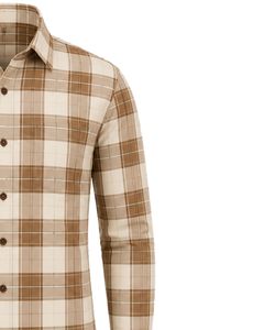 เสื้อเชิ้ตผู้ชายลายสก็อตสีน้ำตาล แบรนด์ Manufacturer แขนยาว ติดกระดุม ผ้าฝ้ายฟลานเนล สวมใส่ได้ทั้งลำลองและเป็นทางการ เหมาะสำหรับใส่ทำงาน รับตัดเย็บตามสั่ง - Product Image 4