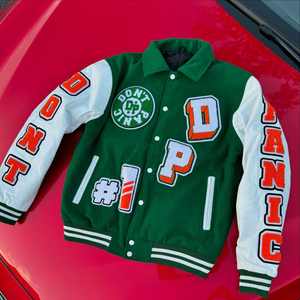 Chaqueta Universitaria de Béisbol para Hombre, Estilo Urbano, con Mangas de Cuero y Personalización de Marca - Product Image 3