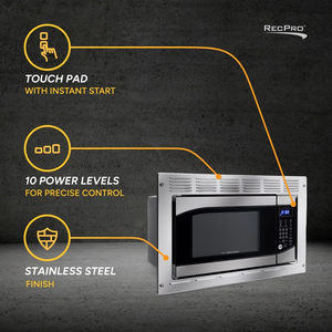 Recolector de microondas Recpro Suburban RV Built-in Microwave 0.9 cu ft Stainless Steel con kit de montaje 900W - Product Image 3