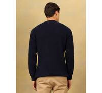 Pull décontracté pour homme, personnalisé, chaud d'hiver, en tricot épais, à séchage rapide, motif géométrique, bleu marine, texture gaufrée, col ras du cou