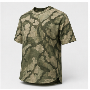 T-shirt à manches courtes et col rond pour homme, imprimé camouflage personnalisé motif fougère et olivier, MTS-CAMO-0016 - Product Image 3