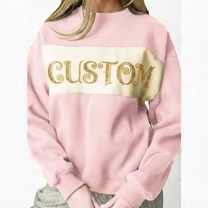 Sudadera de cuello alto personalizada con estampado de purpurina dorada para mujer, de punto rosa, manga larga, diseño de letras, moda de otoño - Product Image 1