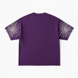 Premium Heavyweight Cotton Purple Acid Wash Oversized T-shirt | Rhinestone Sunburst Sleeve Design & <b>Studded</b> Neckline Streetwear - Product Image 2