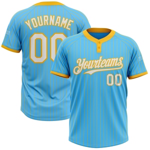 เสื้อซอฟต์บอลแบบยูนิเซ็กซ์สีฟ้าทองลายเส้นสีทองขาวสองกระดุมขายส่งโดยตรงจากโรงงาน ยอดขายดีที่สุด สามารถสั่งทำได้ - Product Image 1