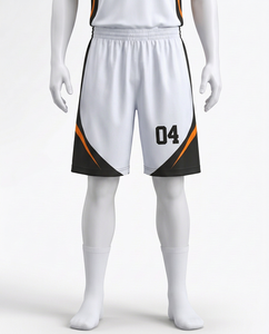 Ensemble de maillots de basket-ball personnalisés, blanc, noir, orange, nom de l'équipe, numéro 04, sublimé, séchage rapide, sans manches, col en V, coupe athlétique pour hommes - Product Image 5