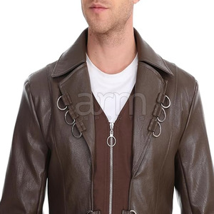 Fashionable Men Pu Leather Long Coats Long Sleeves Casual Winter Wear Leather Long Coats - Product Image 5