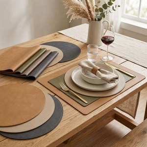 Set de table en cuir véritable résistant à la chaleur, sets de table de luxe pour salle à manger, sets de table personnalisés brodés pour restaurant LPM-0002B - Product Image 3