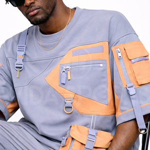 Camiseta Larga Táctica Oversize de Última Moda con Bolsillo Cargo, 100% Algodón, Estilo Urbano, Fabricante OEM - Product Image 3