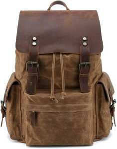 Vintage luxury <b>backpack</b> Crazy horse leather <b>backpack</b> Waterproof multi-pocket bag Leather travel laptop bag - Product Image 6