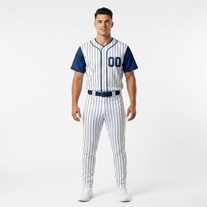 Camiseta de béisbol con logo personalizado para hombre, uniforme de béisbol a rayas, camiseta de béisbol 100% poliéster, camiseta de manga corta con pantalones - Product Image 1