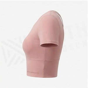 Top Corto Deportivo de Yoga sin Costuras con Tirantes Cruzados Rosa North Approach, Manga Corta, Transpirable, Color Sólido, Cintura Alta - Product Image 3
