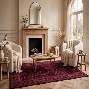 Vintage <b>Burgundy</b> Geometric Area <b>Rug</b> Hand Tufted Premium Wool Oriental Designer Carpet Traditional Living Room Bedroom Home Decor - Product Image 1