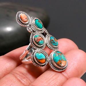 Women's <b>Ring</b> Natural Oyster Copper <b>Turquoise</b> Gemstone December Birth Handmade Jewelry 925 Sterling Silver <b>Ring</b> At Best Price - Product Image 3