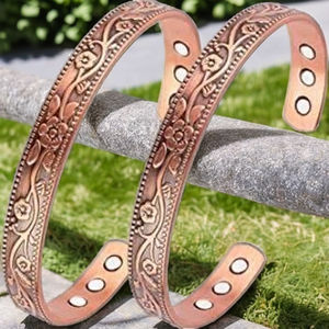 Ensemble de deux manchettes magnétiques en cuivre pur, réglables, légères, pour la thérapie énergétique naturelle, le yoga et la méditation quotidienne - Product Image 1