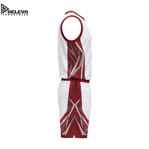 Ensemble de maillots de basket-ball personnalisés de haute qualité, uniforme sportif technique blanc et bordeaux avec short à panneaux géométriques - Product Image 3