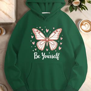 Butterfly with Be <b>Yourself</b> text women's casual hoodies - Product Image 1
