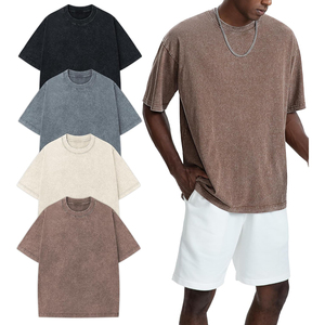 Camiseta de Hombre Oversize Vintage con Lavado Ácido, Manga Corta, Cuello Redondo, Estilo Urbano, 100% Algodón, ODM OEM - Product Image 1
