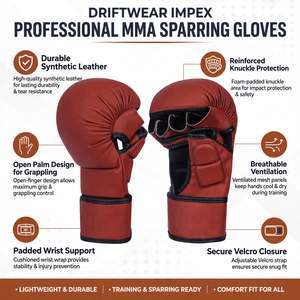 Gants de boxe MMA en cuir PU de qualité supérieure, à doigts entiers, pour arts martiaux mixtes, entraînement au sac de frappe, taille XS, hommes et femmes, Pakistan - Product Image 5