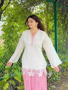 Ensemble haut et palazzo en soie romaine pure pour femme, tenue de soirée élégante, mode ethnique contemporaine pour célébration de mariage - Product Image 3