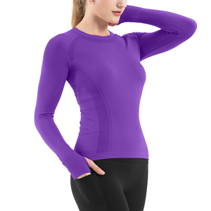 T-shirt de sport pour femme, manches longues, col rond, respirant, confortable, poignets extensibles, séchage rapide, idéal pour le yoga et le fitness - Product Image 3