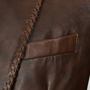 Chaqueta de Cuero Genuino Marrón para Hombre, Estilo Vintage con un Solo Botón, Marca Leather Cult - Product Image 6